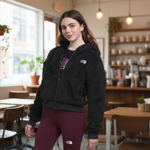 NWT The North Face Girls Suave Oso Full Zip Hooded Jacket in Black - Picture 1 of 10